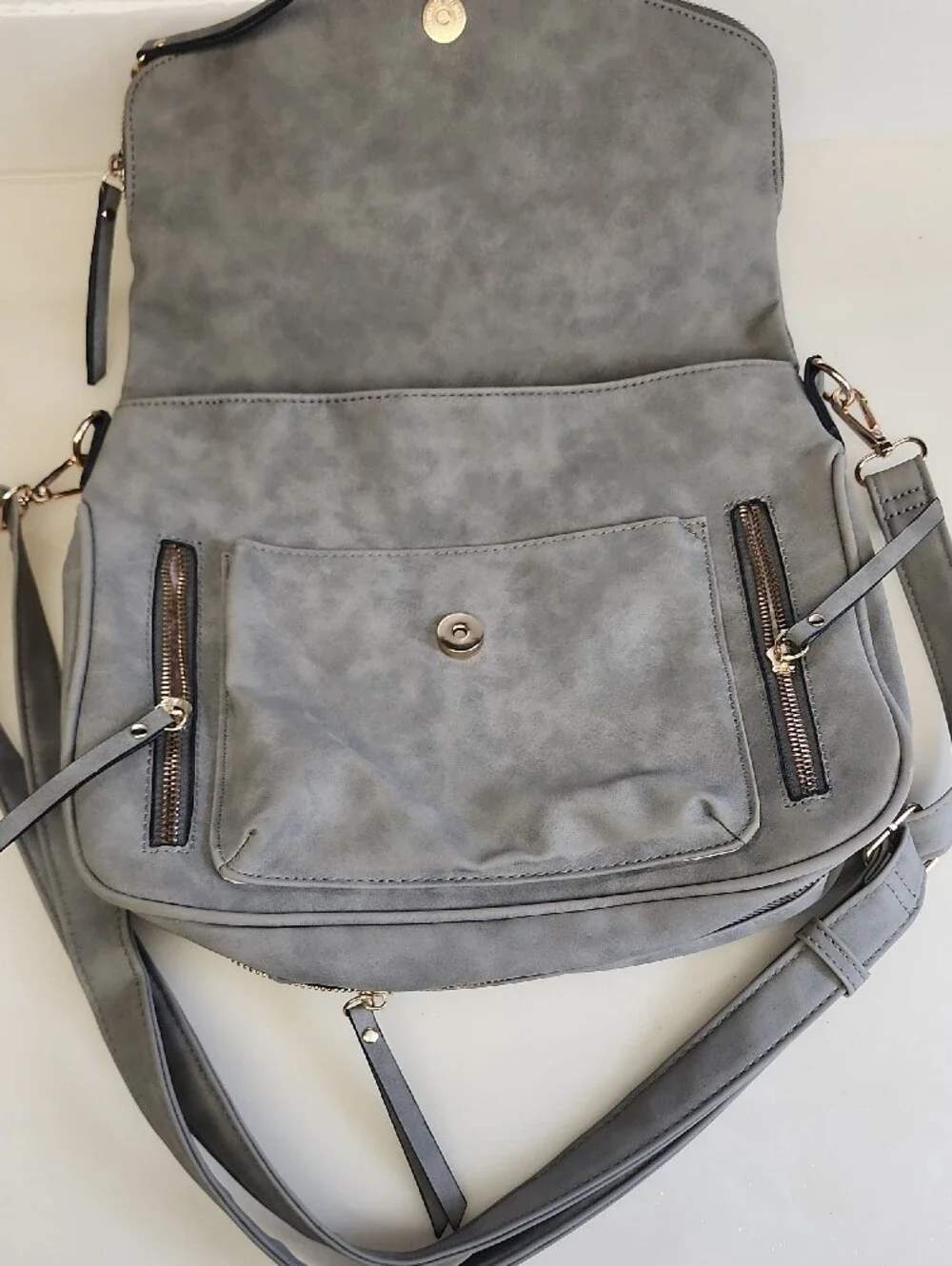 Modern Grey Crossbody Bag with Front Zip Pockets